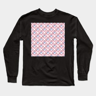 Pink and Blue Geometric Pattern, Rhombic Motif Long Sleeve T-Shirt